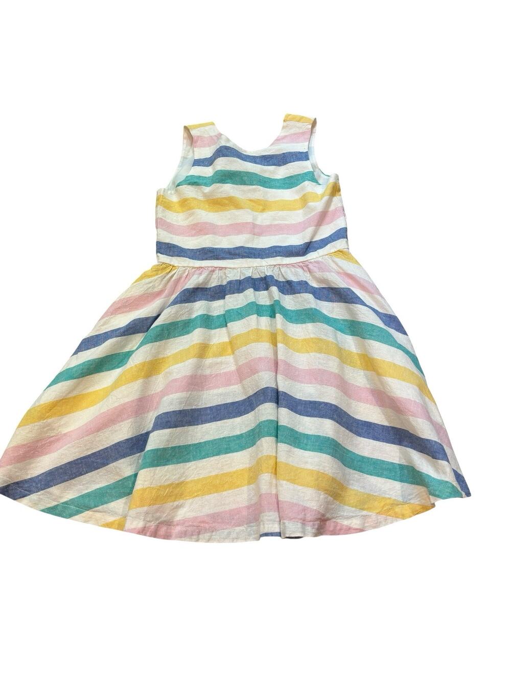 Tea Collection Linen Blend Pastel Stripe Pockets Sleeveless Dress Bow Girls 8